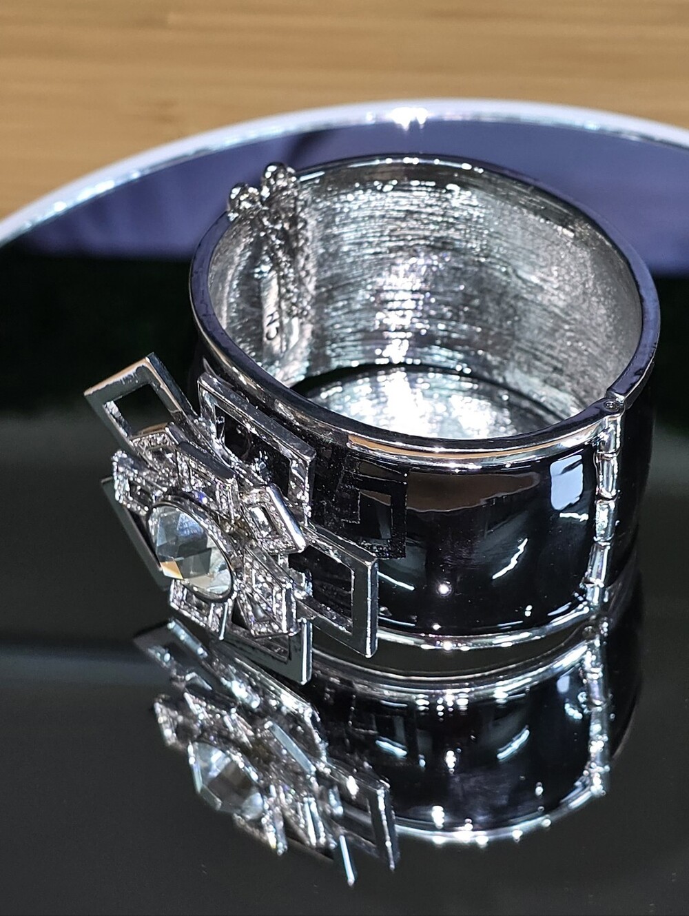 VALESKA Royal Roulette" Black Enamel and Clear Stone Bangle Bracelet - Picture 7 of 10